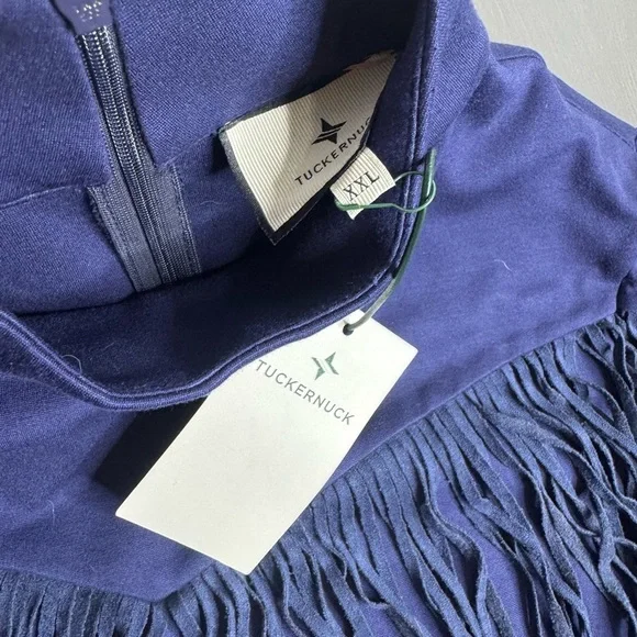 Tuckernuck Dress Women Navy Blue Cowgirl Suede Fringe Long Sleeve NWT - Picture 4 of 8